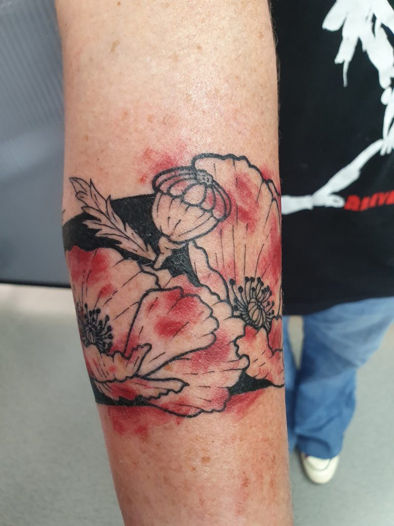 Tattoo – Flower arm wrap behind arm – Dan – Kingaroy