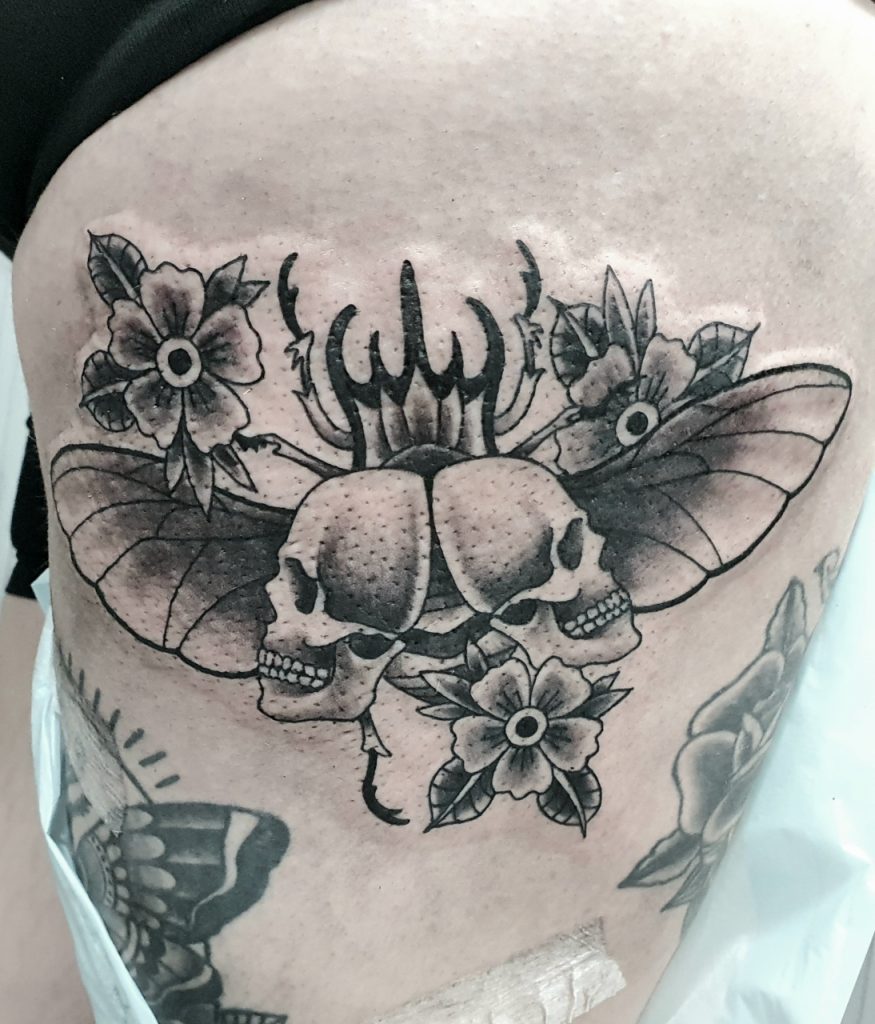 Tattoo – Skulls Flowers and Wings – Dan – Kingaroy