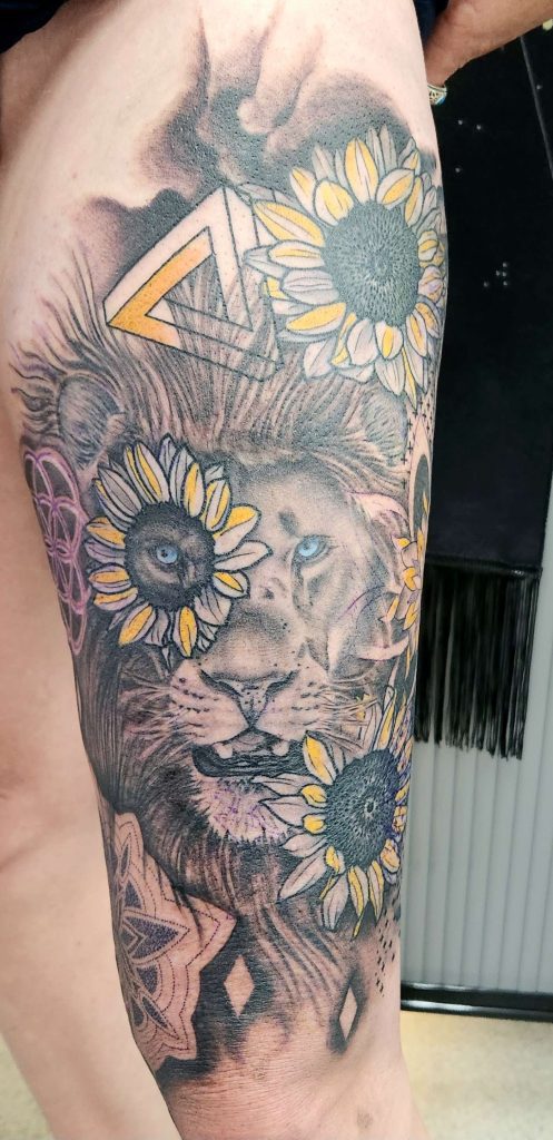 Black and White lion tattoo