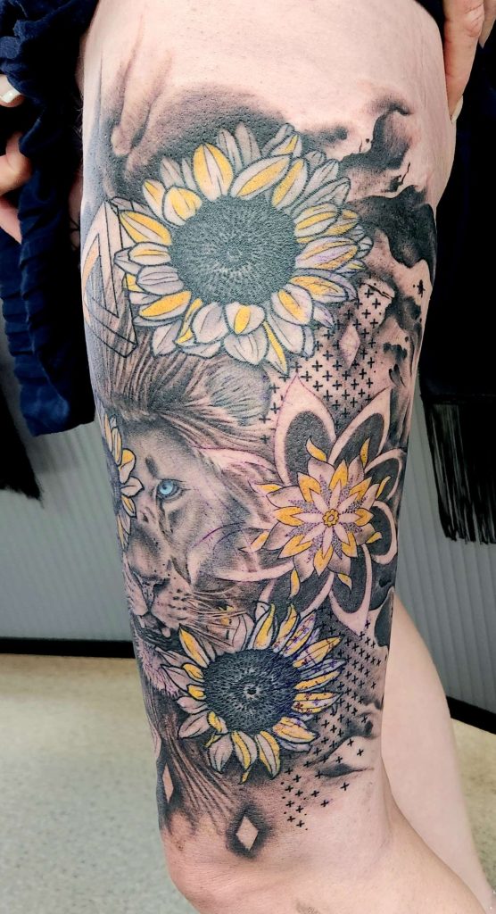 Black and White lion tattoo
