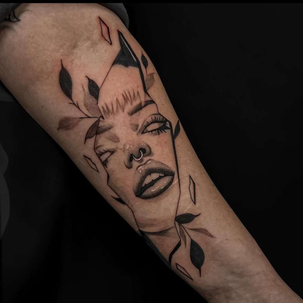 Black and Whtie Face Tattoo
